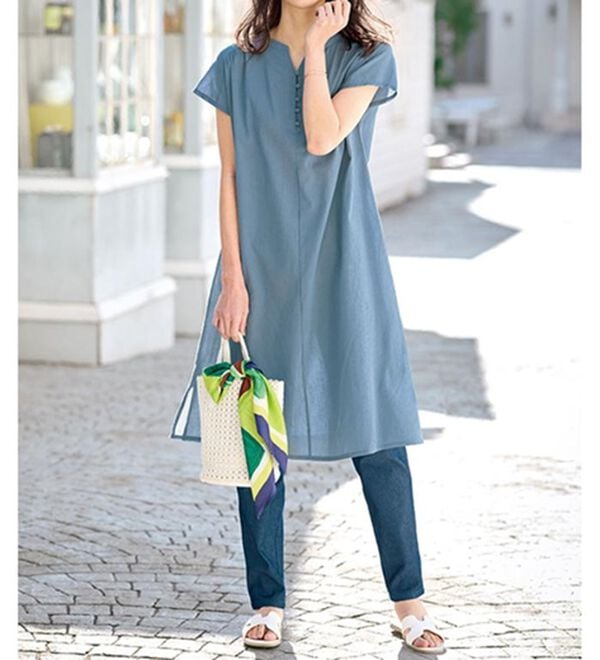 BELLUNA（ベルーナ）の「楊柳素材涼やかシャツワンピース（シャツワンピース）」｜詳細画像