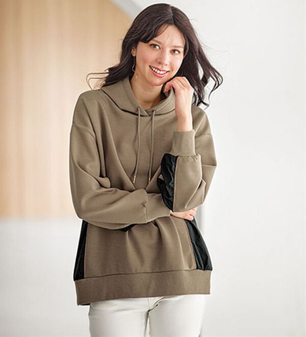 BELLUNA（ベルーナ）の「フード付き異素材切替細見えプルオーバー（カットソー）」｜詳細画像
