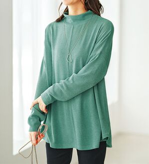 BELLUNA（ベルーナ）の「杢調素材ドルマンデザインチュニック（チュニック）」｜セージ
