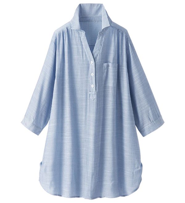 BELLUNA（ベルーナ）の「【シャツ+インナーのセット】スラブ素材ボタン使い裾タックシャツアンサンブル（アンサンブル）」｜詳細画像