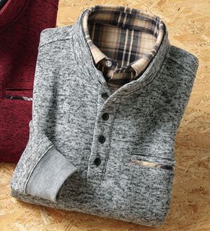 「暖かニットフリースダブル衿トレーナー（メンズトレーナー）」｜グレー