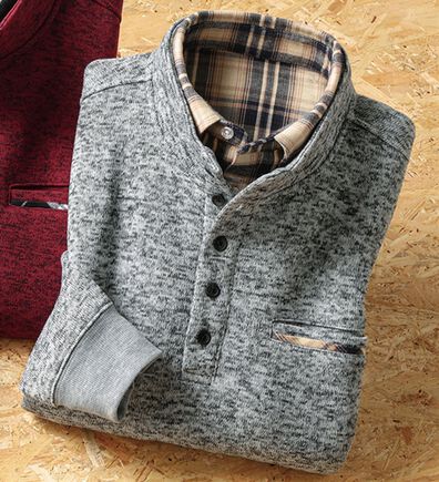 「暖かニットフリースダブル衿トレーナー（メンズトレーナー）」