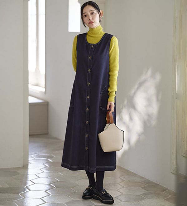 BELLUNA（ベルーナ）の「綿混素材ステッチ使いジャンパースカート（ジャンパースカート）」｜詳細画像