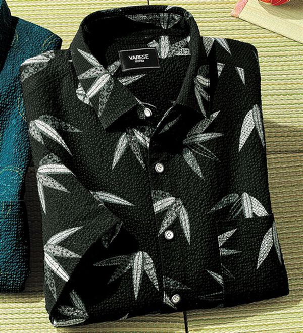 「さらっと快適和柄シャツ（メンズシャツ）」｜ブラック(笹)