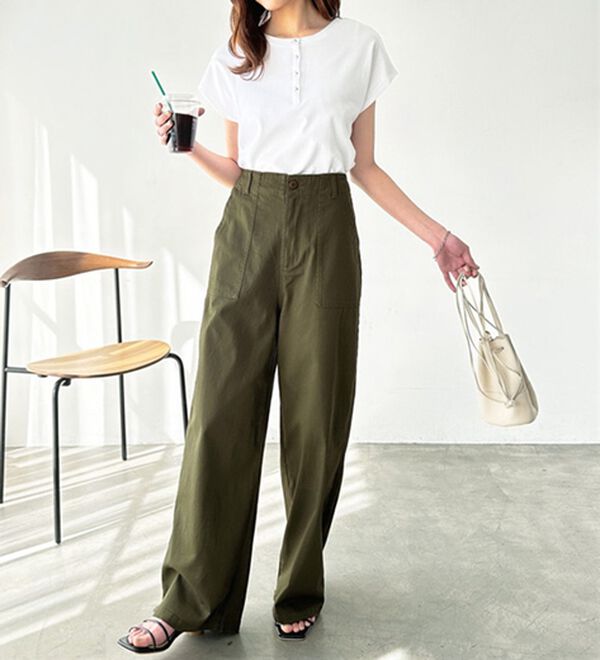 GeeRA（ジーラ）の「コットンワイドベイカーパンツ（フルレングスパンツ）」｜詳細画像