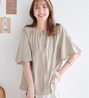 alotta（アロッタ）の「【接触冷感】前後２ＷＡＹギャザーブラウス（半袖）（ブラウス）」｜ライトグレー