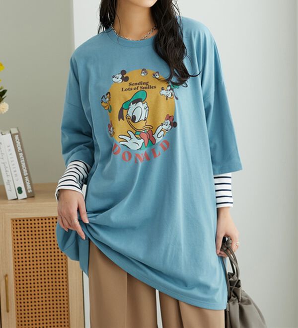 Disney＞【ドナルドダック】ビッグ7分袖プリントTシャツ