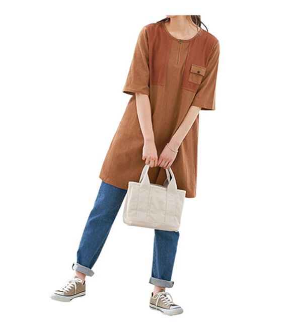 BELLUNA（ベルーナ）の「スラブ調素材メッシュ切替チュニック（チュニック）」｜詳細画像