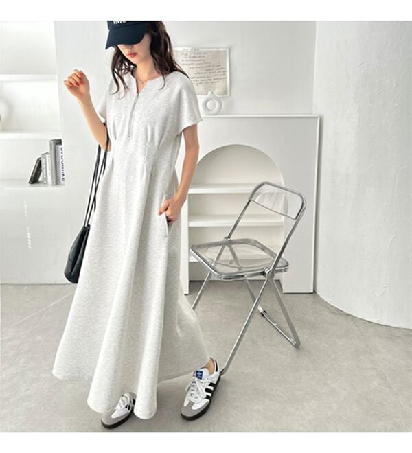 GeeRA（ジーラ）の「前後2WAYハーフジップフレンチ袖ワンピース（カットソーワンピース）」｜詳細画像