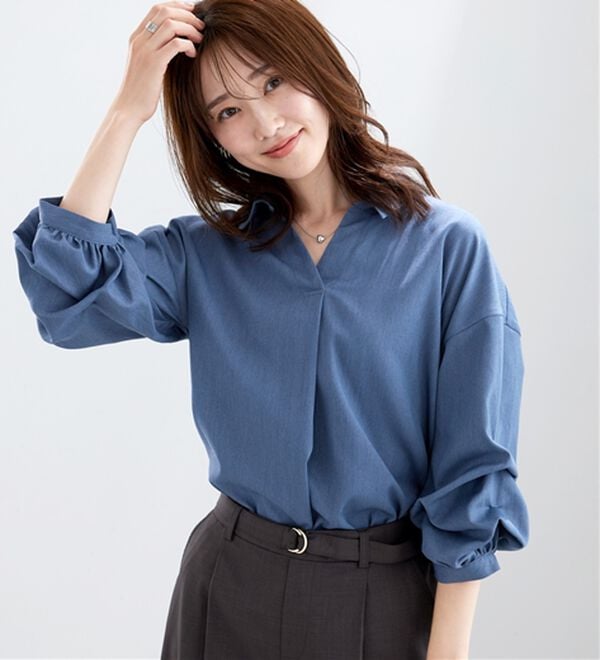 BELLUNA（ベルーナ）の「袖タックデザインスキッパーシャツ（ブラウス）」｜詳細画像