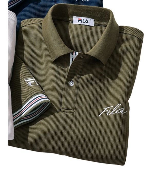 「＜フィラ＞キシリトール加工ワッフルデザインポロ（メンズポロシャツ）」｜カーキ