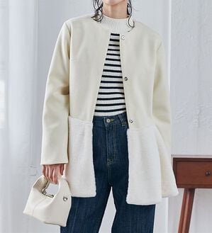 RANAN（ラナン）の「ペプラムファー切替コート（ハーフコート）」｜アイボリー