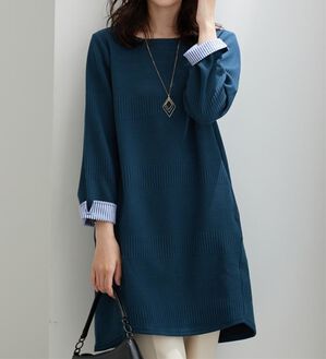 BELLUNA（ベルーナ）の「後ろボタンボーダージャカードワンピース（その他ワンピース）」｜ターコイズ