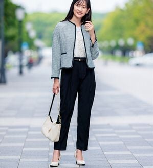 GeeRA（ジーラ）の「【4点セット】入学式も卒業式も！パンツが選べるセレモニーツイードジャケットスーツ（パンツスーツ）」｜テーパードパンツ/ブラック系