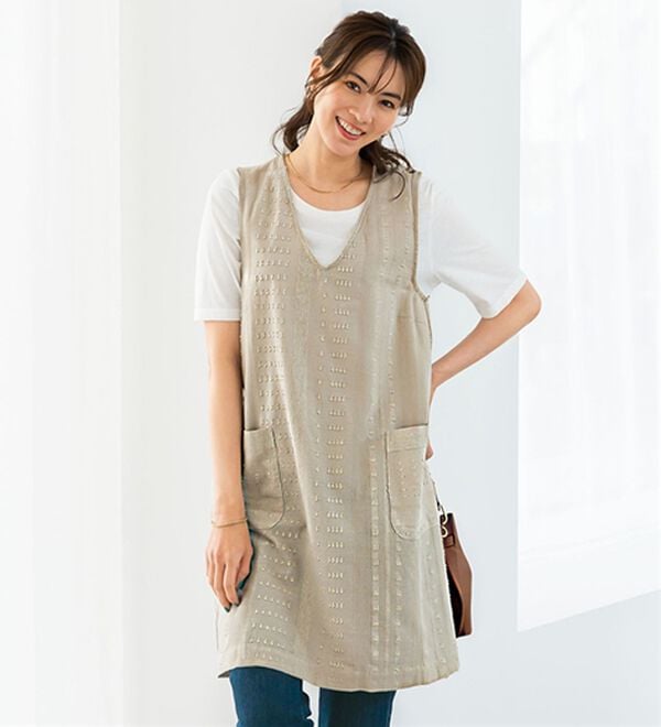 綿麻ドビー素材ジャンパードレス - ベルーナ【公式】