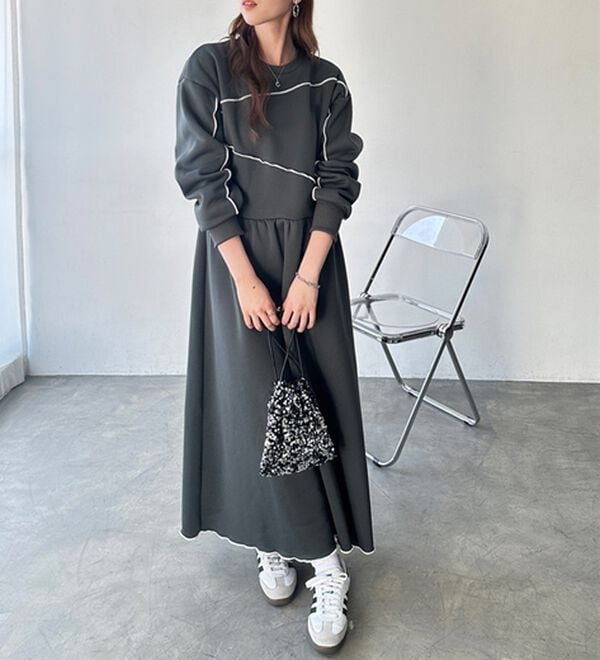 GeeRA（ジーラ）の「配色メロー裏起毛スウェットワンピース（カットソーワンピース）」｜詳細画像