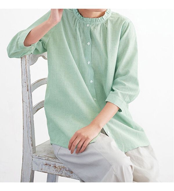 BELLUNA（ベルーナ）の「オーガニックコットン１００％フリル衿ブラウス（チュニック）」｜詳細画像