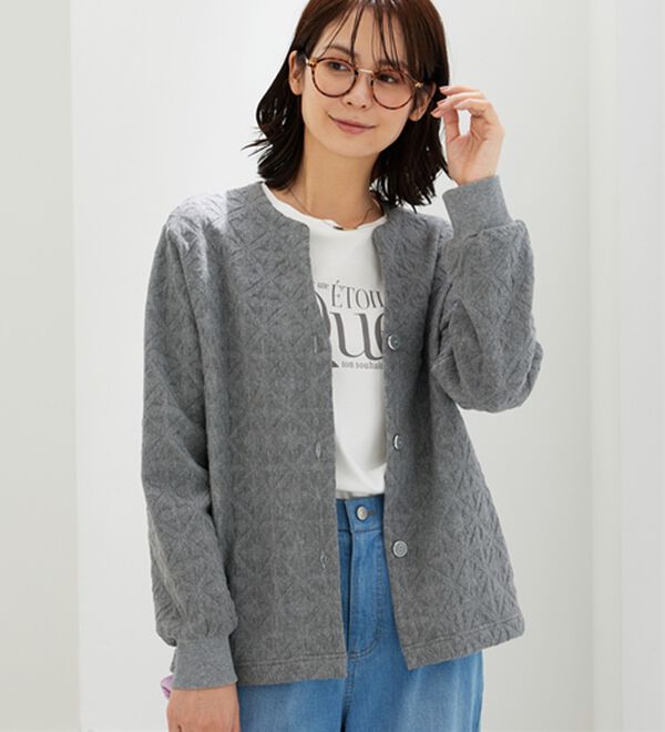 BELLUNA（ベルーナ）の「幾何柄ジャカード素材カーディガン（その他カーディガン）」｜杢グレー