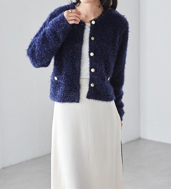 RANAN（ラナン）の「ゴールド調ボタンラメシャギーカーディガン（ニットカーディガン）」｜詳細画像