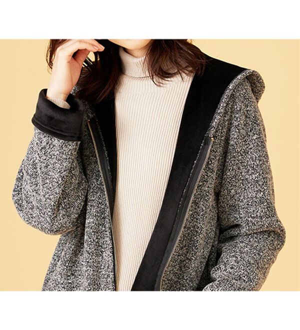 BELLUNA（ベルーナ）の「裏ベロア素材フードデザインコート（ロングコート）」｜詳細画像