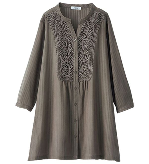 BELLUNA（ベルーナ）の「シアー素材モチーフレース使いシャツチュニック（チュニック）」｜詳細画像