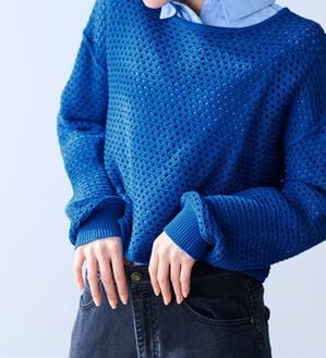 RANAN（ラナン）の「綿１００％メッシュ編ニットプルオーバー（ニット・セーター）」｜ブルー