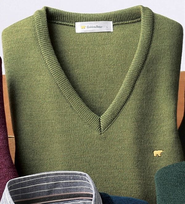 「＜ゴールデンベア＞国産上質ニットベスト（メンズベスト）」｜リーフグリーン