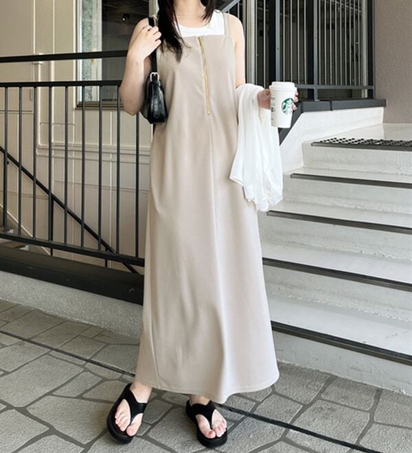 GeeRA（ジーラ）の「ハーフジップキャミワンピース（カットソーワンピース）」｜詳細画像