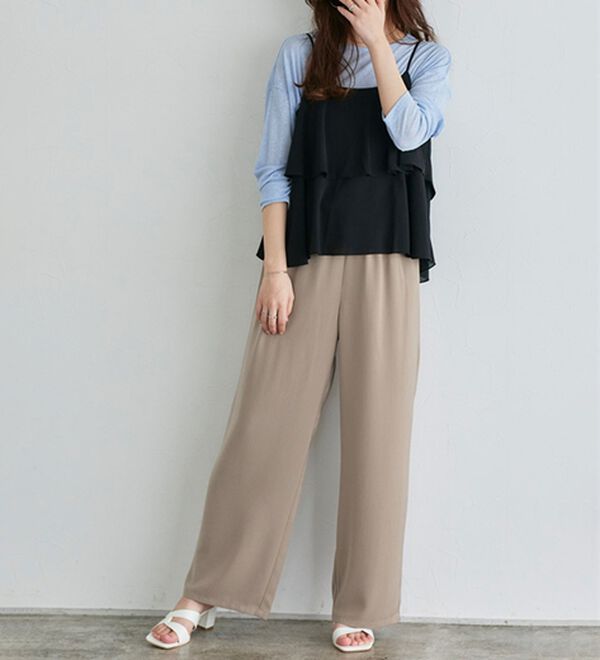 Pierrot（ピエロ）の「【接触冷感】楽ちんキレイ見えワイドイージーパンツ（フルレングスパンツ）」｜詳細画像