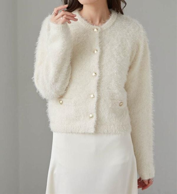 RANAN（ラナン）の「ゴールド調ボタンラメシャギーカーディガン（ニットカーディガン）」｜詳細画像