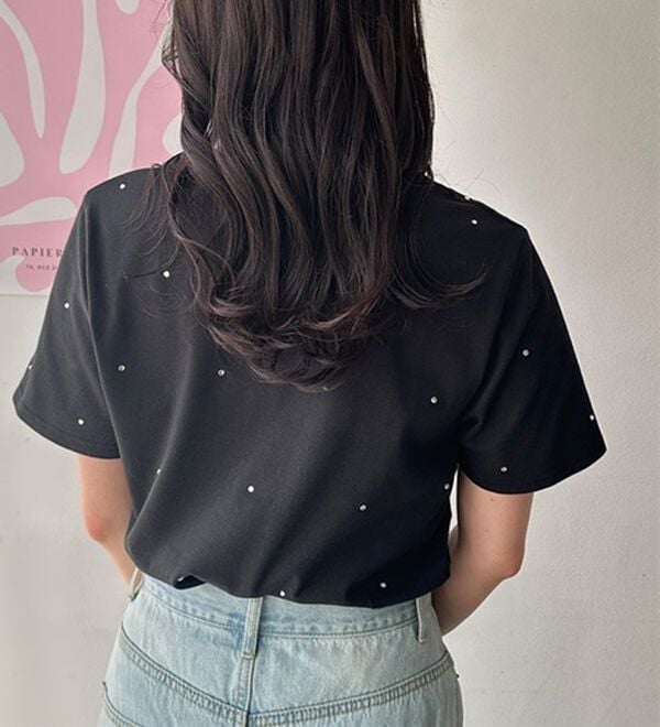 GeeRA（ジーラ）の「綿１００％ラインストーンドットＴシャツ（カットソー）」｜詳細画像
