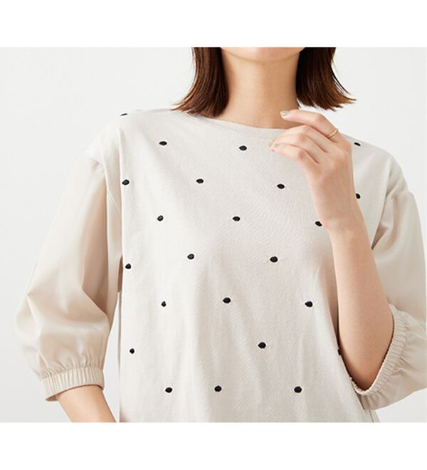 BELLUNA（ベルーナ）の「ドット刺しゅうデザイン袖切替プルオーバー（カットソー）」｜詳細画像