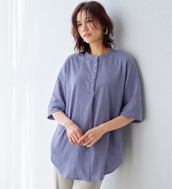 BELLUNA（ベルーナ）の「綿１００％ワッシャー素材ゆったりドルマンブラウス（ブラウス）」｜詳細画像