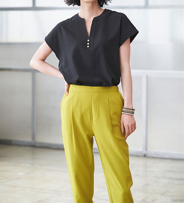 RANAN（ラナン）の「ひんやり！スキッパーブラウス（ブラウス）」｜ブラック