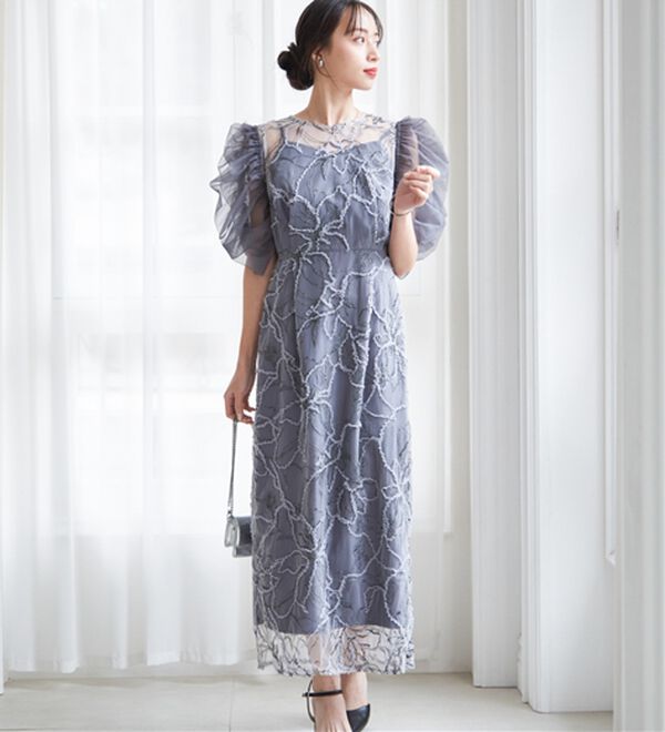 トレフォイル刺繍 袖ロゴ 切替ナイロンJKTグレー 紺 赤2XL相当 3way袖取り外し可能フェザーレースドレス - ベルーナ【公式】