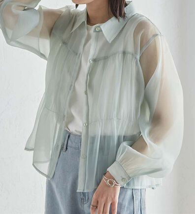 RANAN（ラナン）の「シャーリングシアーショートシャツ（ブラウス）」