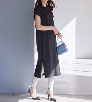 RANAN（ラナン）の「【レギンス付】＜ＢＣ＞綿１００％ひんやりワンピース（その他ワンピース）」｜ブラック／ライトグレー