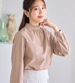 alotta（アロッタ）の「フリル衿ギャザーブラウス（ブラウス）」｜ピンクベージュ