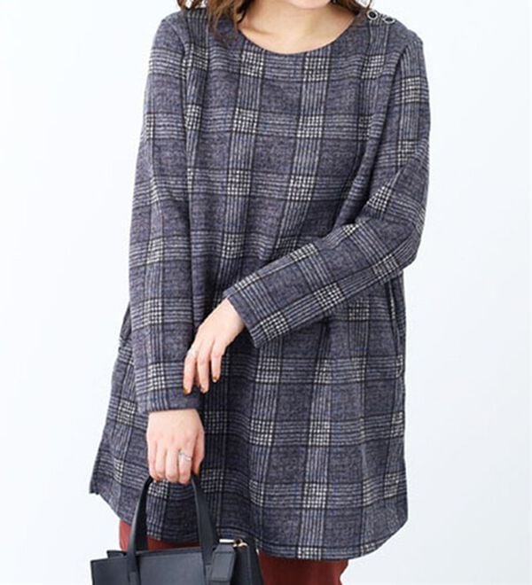 BELLUNA（ベルーナ）の「裏起毛素材チェック柄チュニック（チュニック）」｜グレンチェック