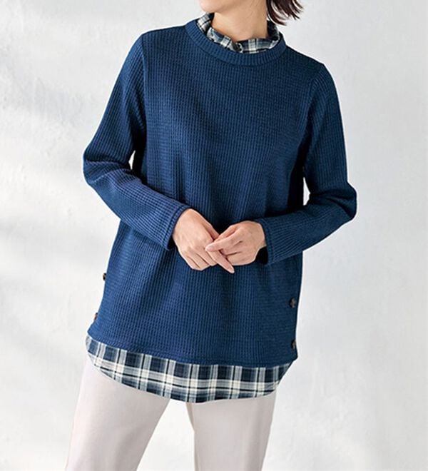 BELLUNA（ベルーナ）の「異素材重ね着風チュニック（チュニック）」｜ネイビー2