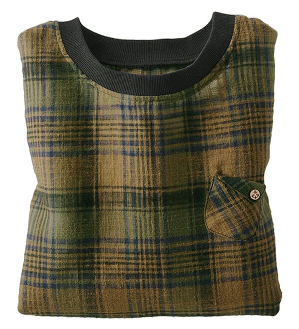 BELLUNA（ベルーナ）の「スラブ素材リブ使いブラウス（ブラウス）」｜グリーン系チェック