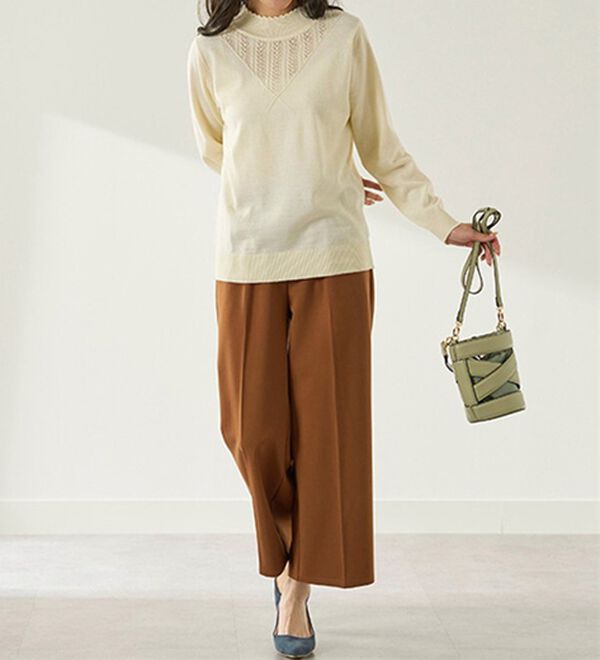 BELLUNA（ベルーナ）の「静電防止！洗えるウール入り透かし編みセーター（ニット・セーター）」｜詳細画像