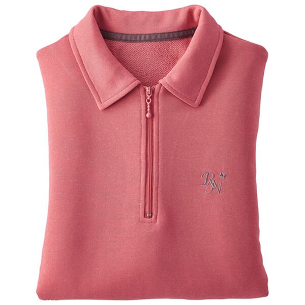 BELLUNA（ベルーナ）の「ハーフジップゆったり刺しゅうチュニック（チュニック）」｜ピンク