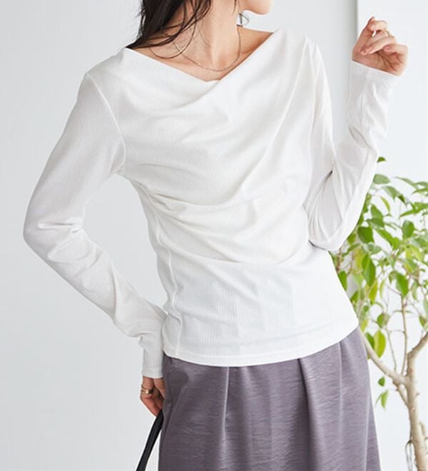 RANAN（ラナン）の「【新色追加】上品ドレープリブロングＴシャツ（カットソー）」｜詳細画像