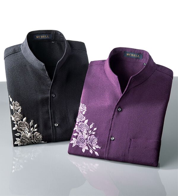 「二越ちりめんスタンドシャツ（メンズシャツ）」｜詳細画像