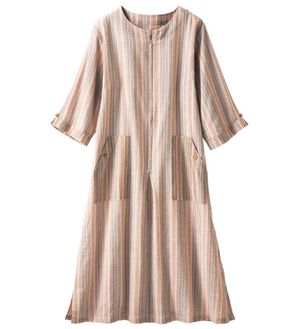 「さらり綿１００％しじら織調ワンピース（パジャマ・ルームウェア）」｜ベージュ系