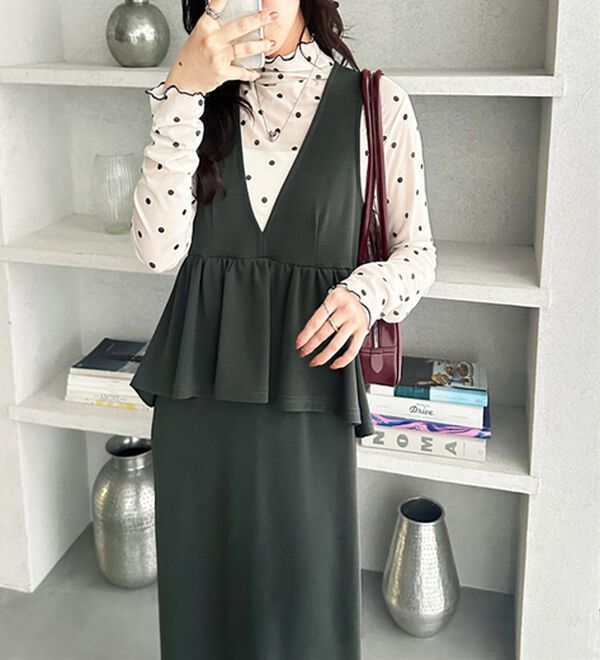 GeeRA（ジーラ）の「楽ちん！ペプラムジャンパースカート（ジャンパースカート）」｜詳細画像