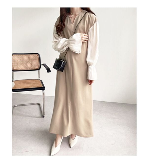 GeeRA（ジーラ）の「ブラウスレイヤード風ドッキングワンピース（カットソーワンピース）」｜詳細画像