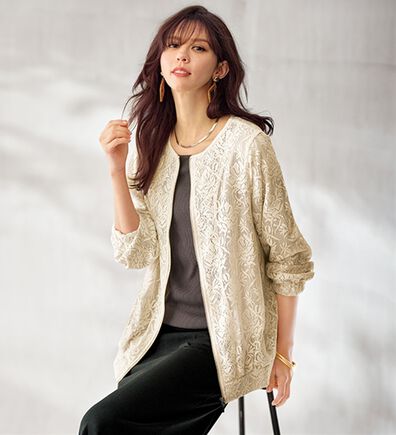 BELLUNA（ベルーナ）の「フラワー幾何柄レース配色ジャケット（その他ジャケット）」