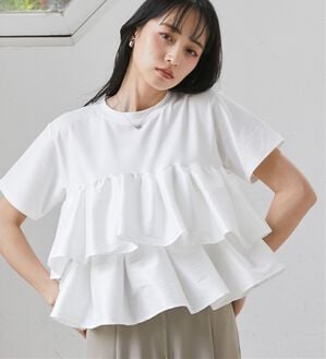 RANAN（ラナン）の「シャイニーフリルTシャツ（Tシャツ）」｜ホワイト